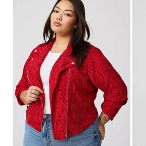 Torrid Crochet Lace Moto Jacket in Jester Red Size 1X